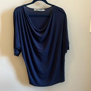 Michael Stars Cowl Top Short Sleeves Navy Blue One Size